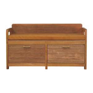 Solid Mango Wood Oxford Oak Finish 2 Drawer Storage Bench