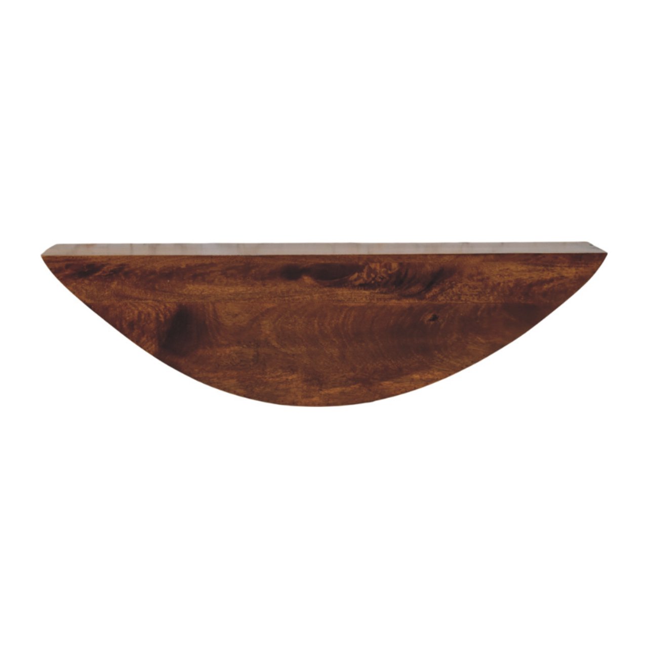 Solid Mango Wood Chestnut Finished Crescent Floating Wall Shelf