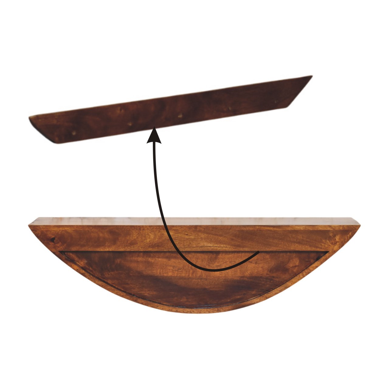 Solid Mango Wood Chestnut Finished Crescent Floating Wall Shelf - Image 10