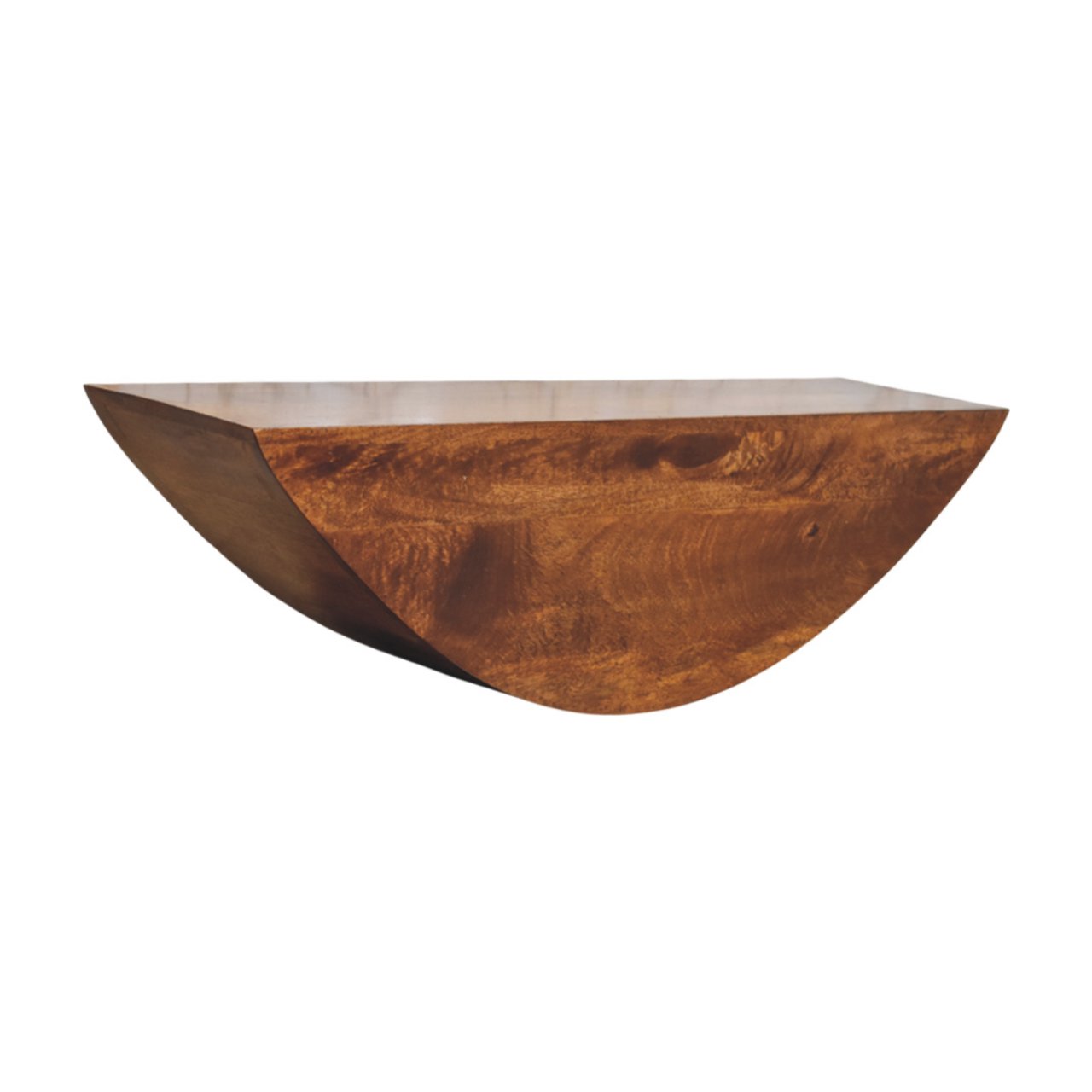 Solid Mango Wood Chestnut Finished Crescent Floating Wall Shelf - Image 3
