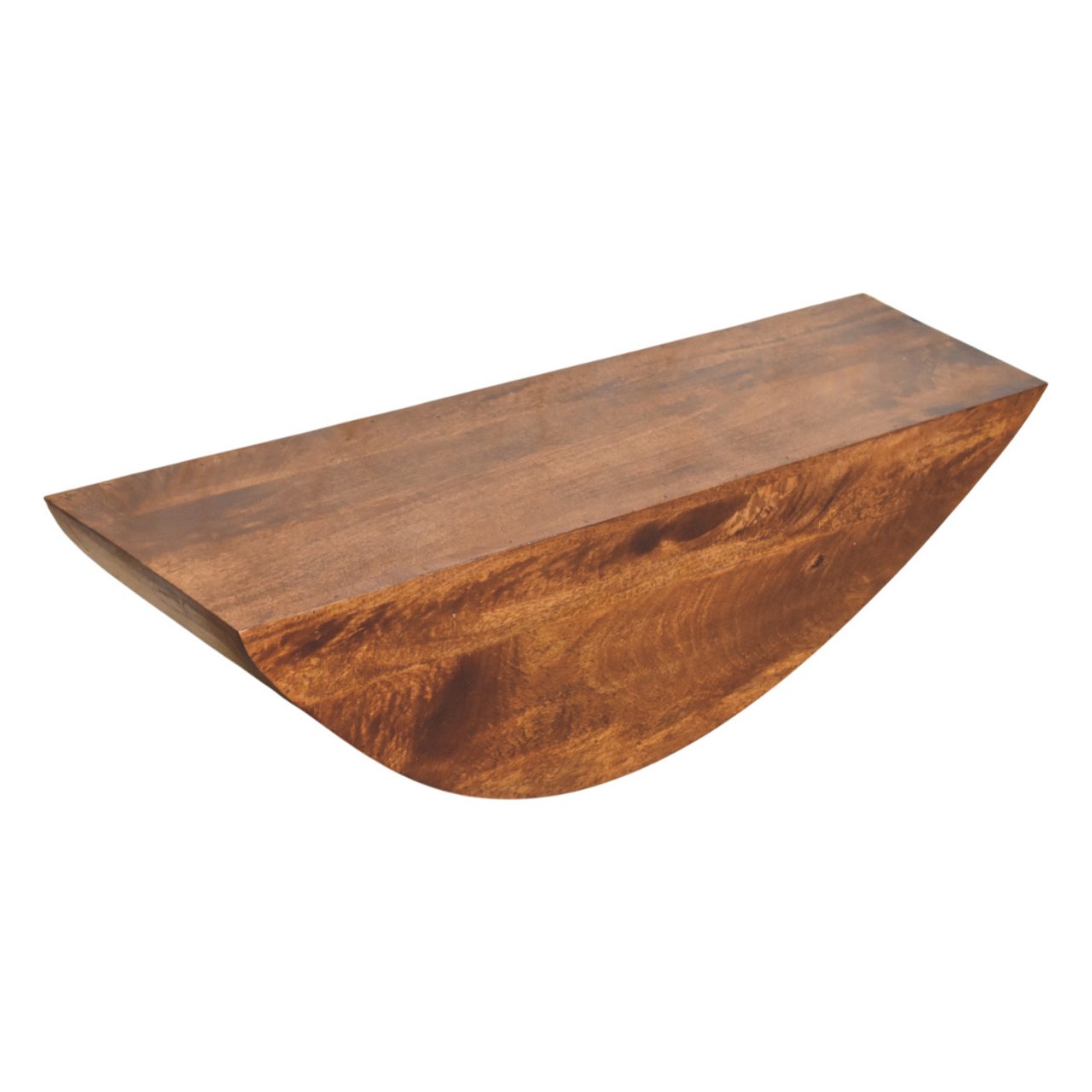 Solid Mango Wood Chestnut Finished Crescent Floating Wall Shelf - Image 5