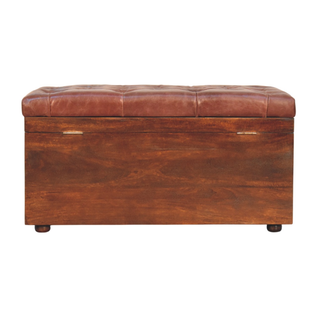 Solid Mango Wood Caliifornia Walnut Brown Buffalo Hide Leather Storage Trunk - Image 10