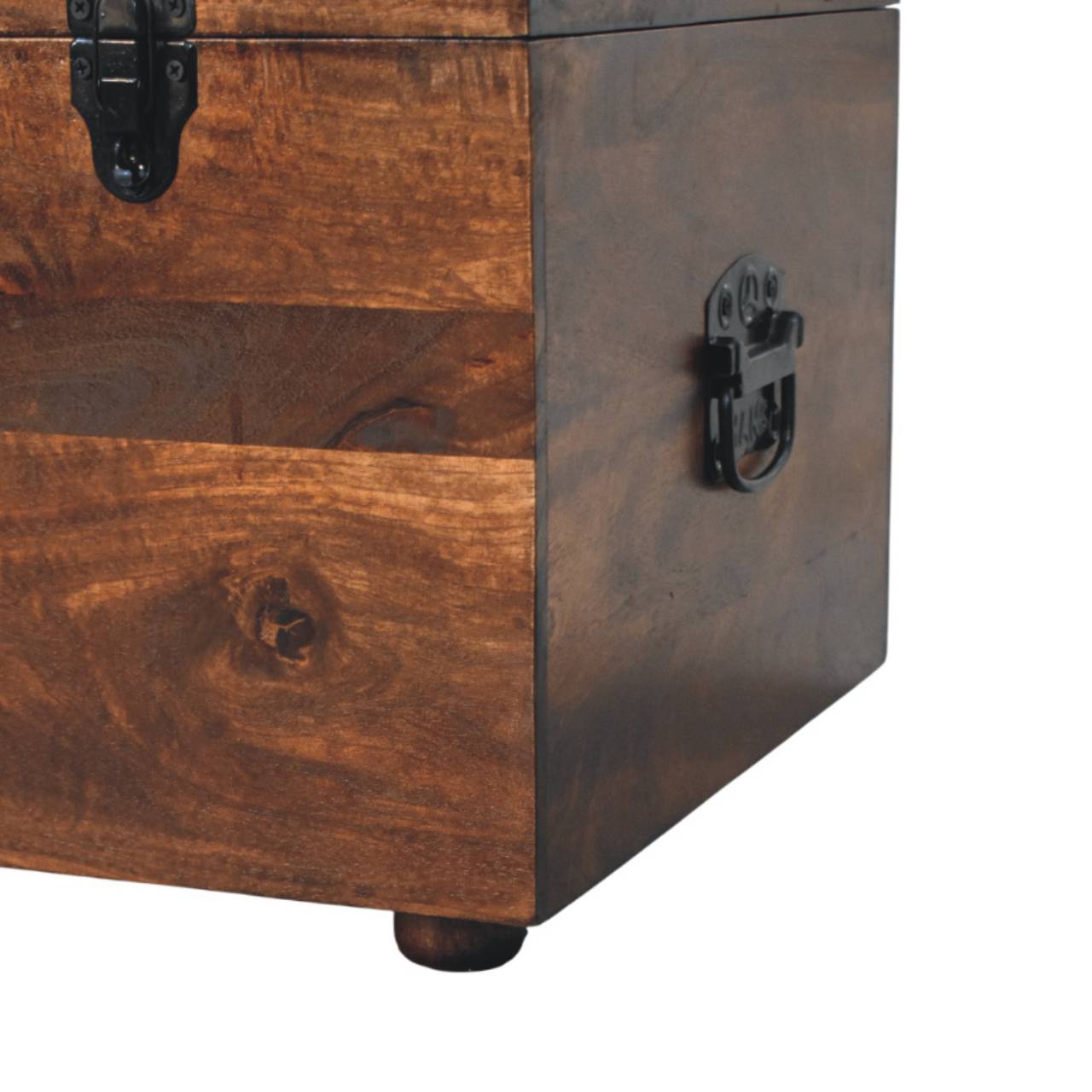 Solid Mango Wood Caliifornia Walnut Brown Buffalo Hide Leather Storage Trunk - Image 8