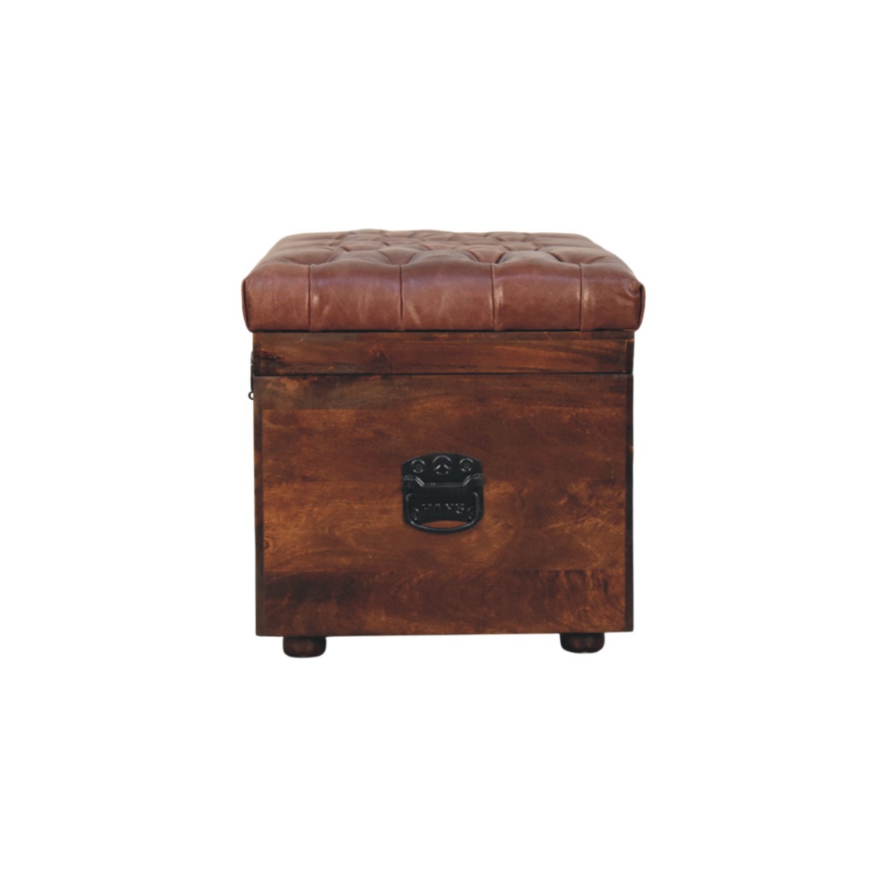 Solid Mango Wood Caliifornia Walnut Brown Buffalo Hide Leather Storage Trunk - Image 9