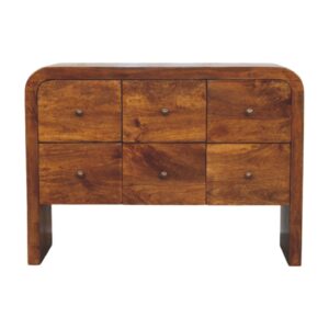 Solid Mango Wood Chestnut Finished Darcy 3 over 3 Drawer Chest