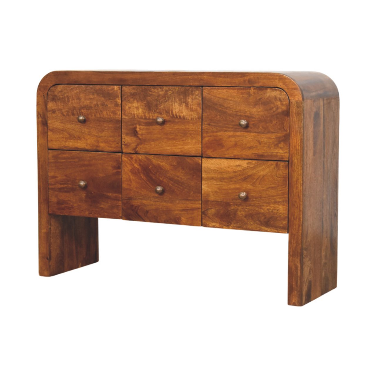 Solid Mango Wood Chestnut Finished Darcy 3 over 3 Drawer Chest - Image 2