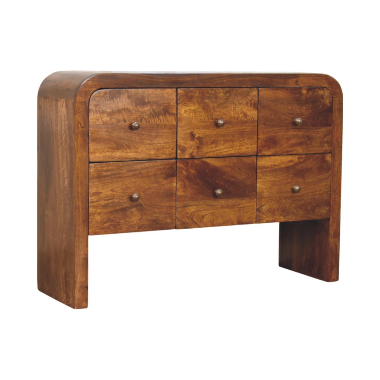 Solid Mango Wood Chestnut Finished Darcy 3 over 3 Drawer Chest - Image 3