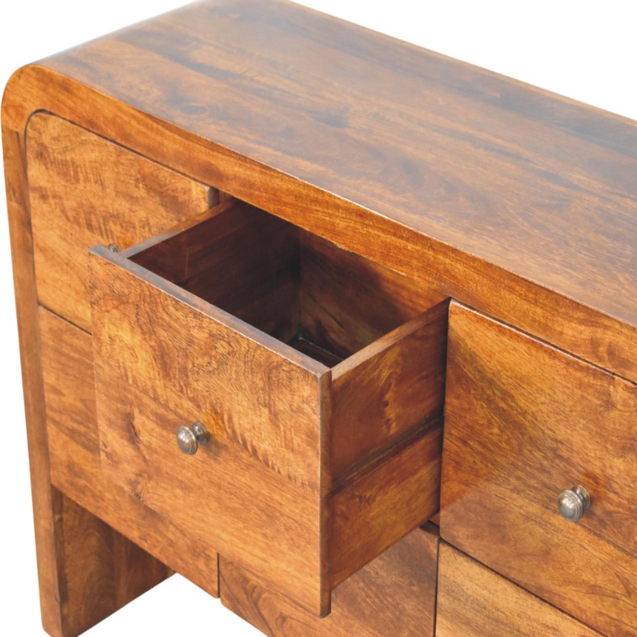 Solid Mango Wood Chestnut Finished Darcy 3 over 3 Drawer Chest - Image 6