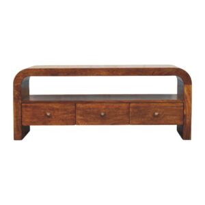 Solid Mango Wood Chestnut Finished Darcy Media Unit with 3 Drawers and Open Shelf