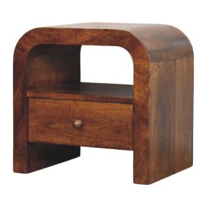 Solid Mango Wood Darcy Chestnut Nightstand with Drawer and open shelf