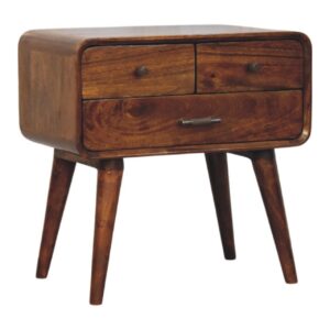 Solid Mango Wood Chestnut Finished 3 Drawer Avora Nightstand