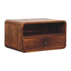 Solid Mango Wood Chestnut Finished Avora Wall-Mounted 1 Drawer Nightstand