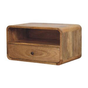 Solid Mango Wood Oak Finished Avora Wall-Mounted 1 Drawer Nightstand