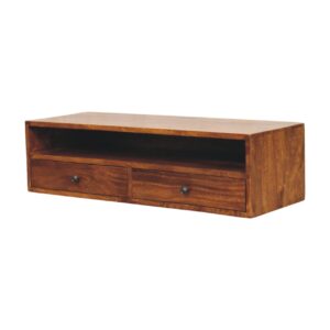 Solid Mango Wood Lunar 2 Drawer Chestnut Wall Mounted Media Unit