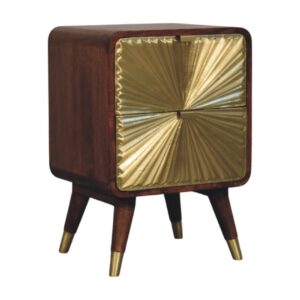 Solid Mango Wood Avora Brass Embossed 2 Drawer Chestnut Nightstand