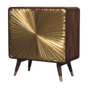 Solid Mango Wood Avora Brass Embossed 2 Door Chestnut Cabinet