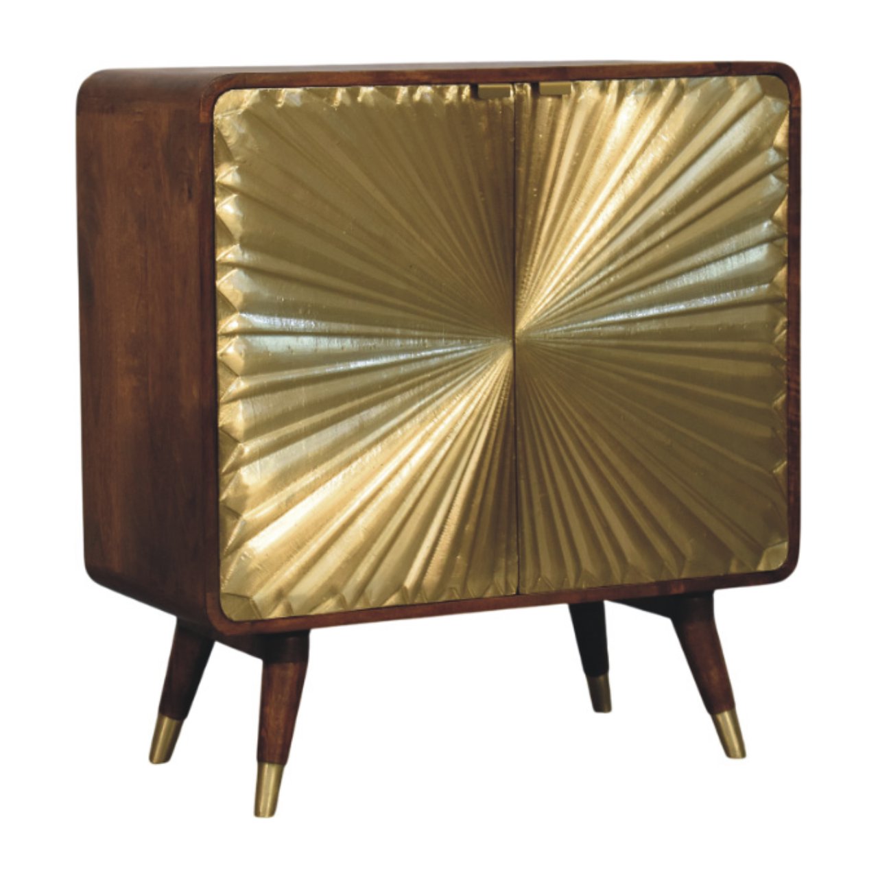 Solid Mango Wood Avora Brass Embossed 2 Door Chestnut Cabinet - Image 2