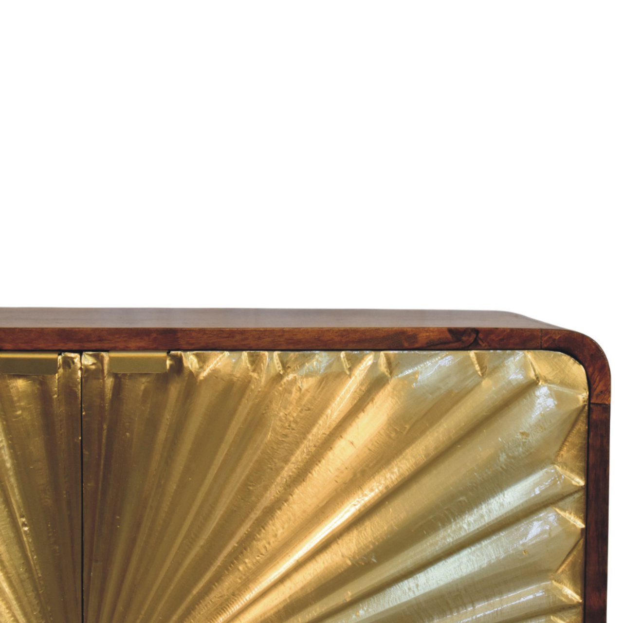 Solid Mango Wood Avora Brass Embossed 2 Door Chestnut Cabinet - Image 3