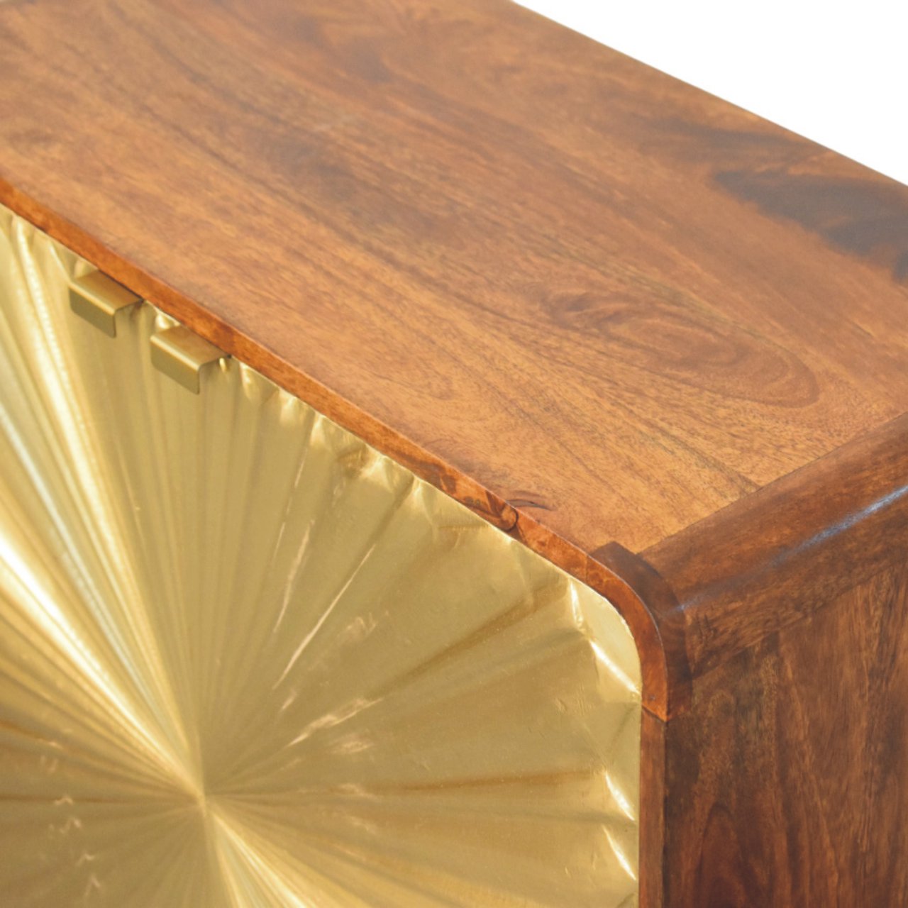 Solid Mango Wood Avora Brass Embossed 2 Door Chestnut Cabinet - Image 4
