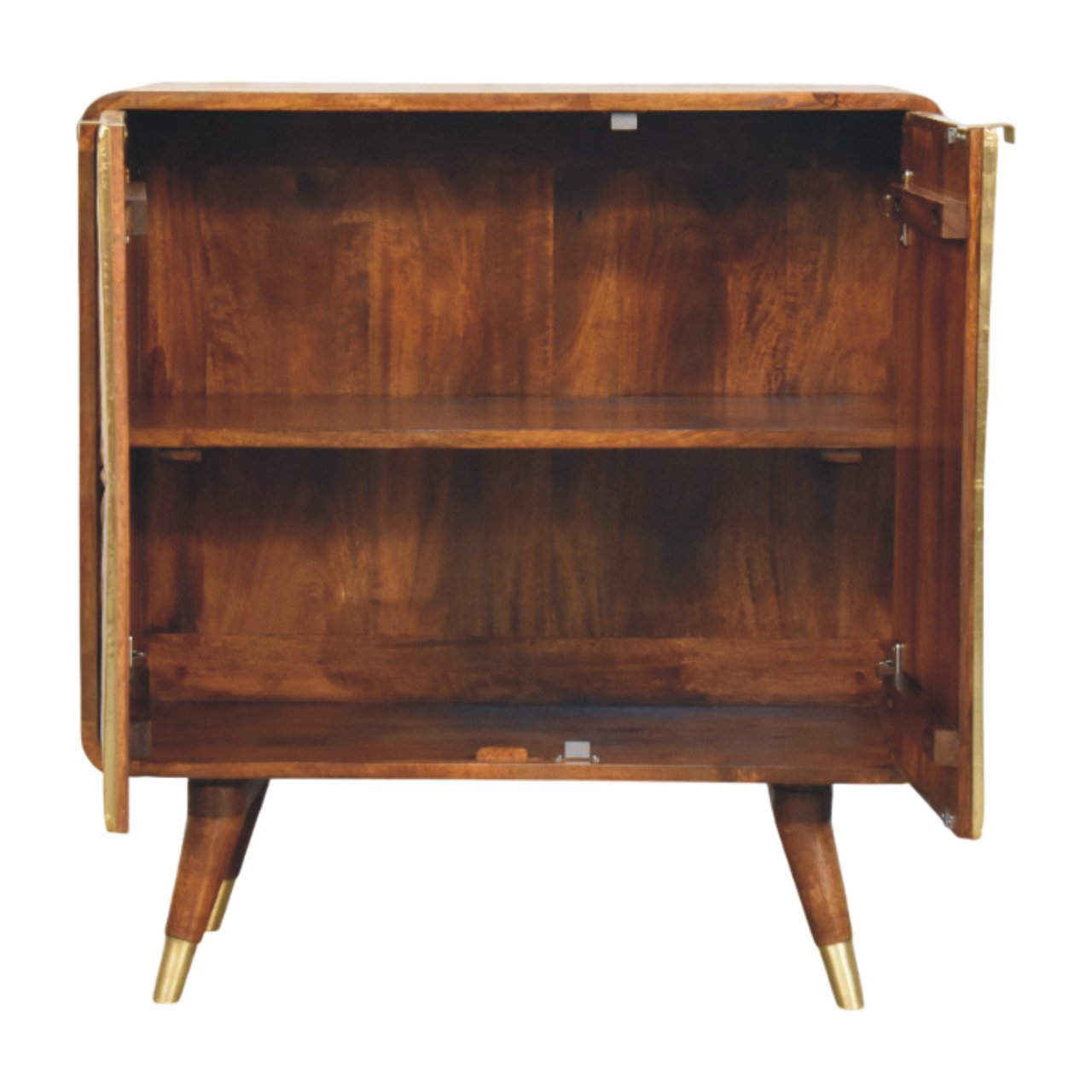 Solid Mango Wood Avora Brass Embossed 2 Door Chestnut Cabinet - Image 5
