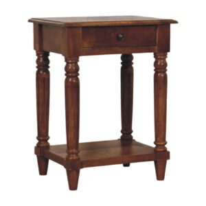 Solid Mango Wood Turned Legs Chestnut 1 Drawer Side Table
