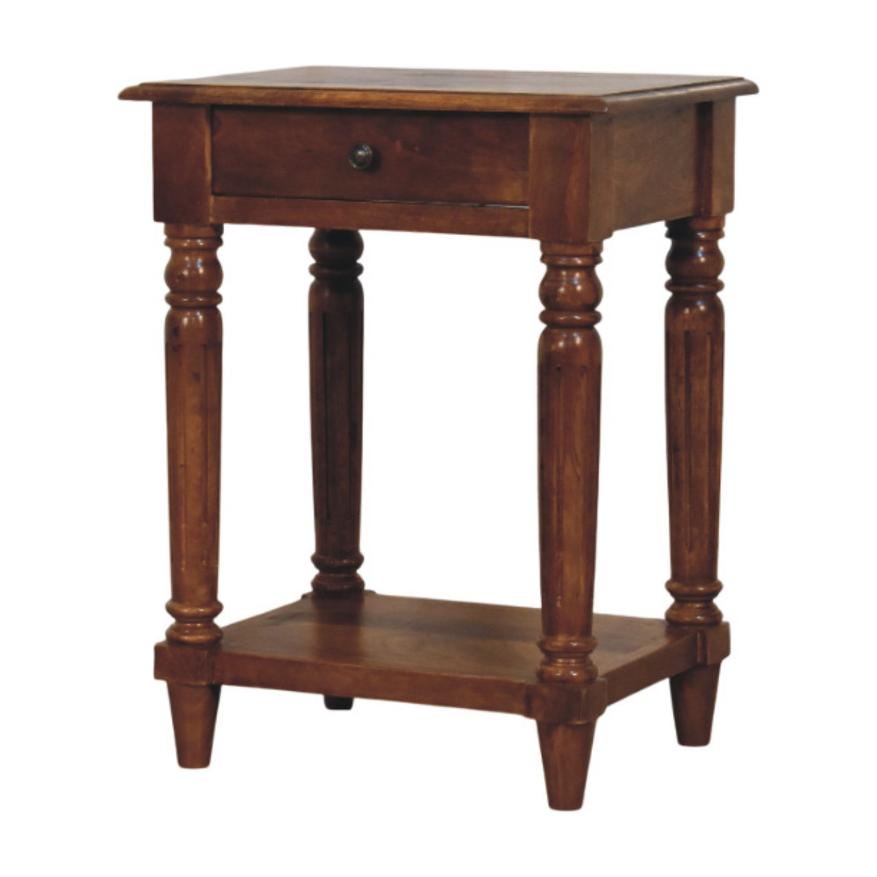 Solid Mango Wood Turned Legs Chestnut 1 Drawer Side Table - Image 2