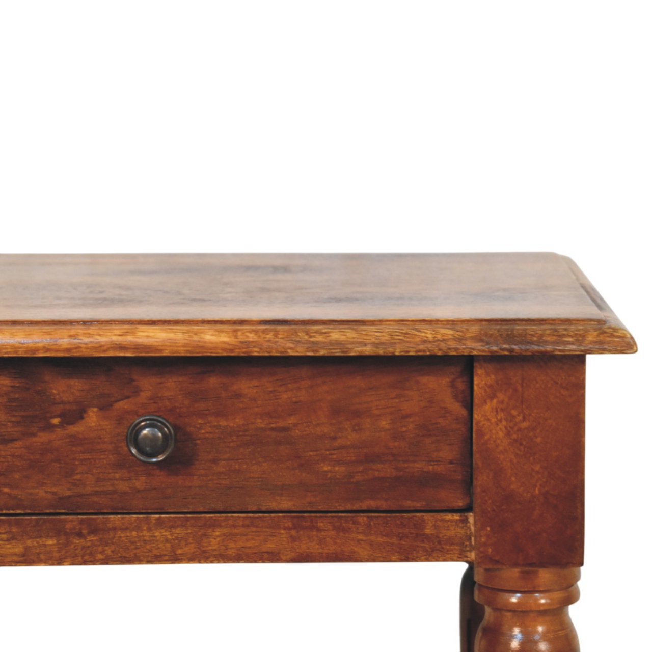 Solid Mango Wood Turned Legs Chestnut 1 Drawer Side Table - Image 3