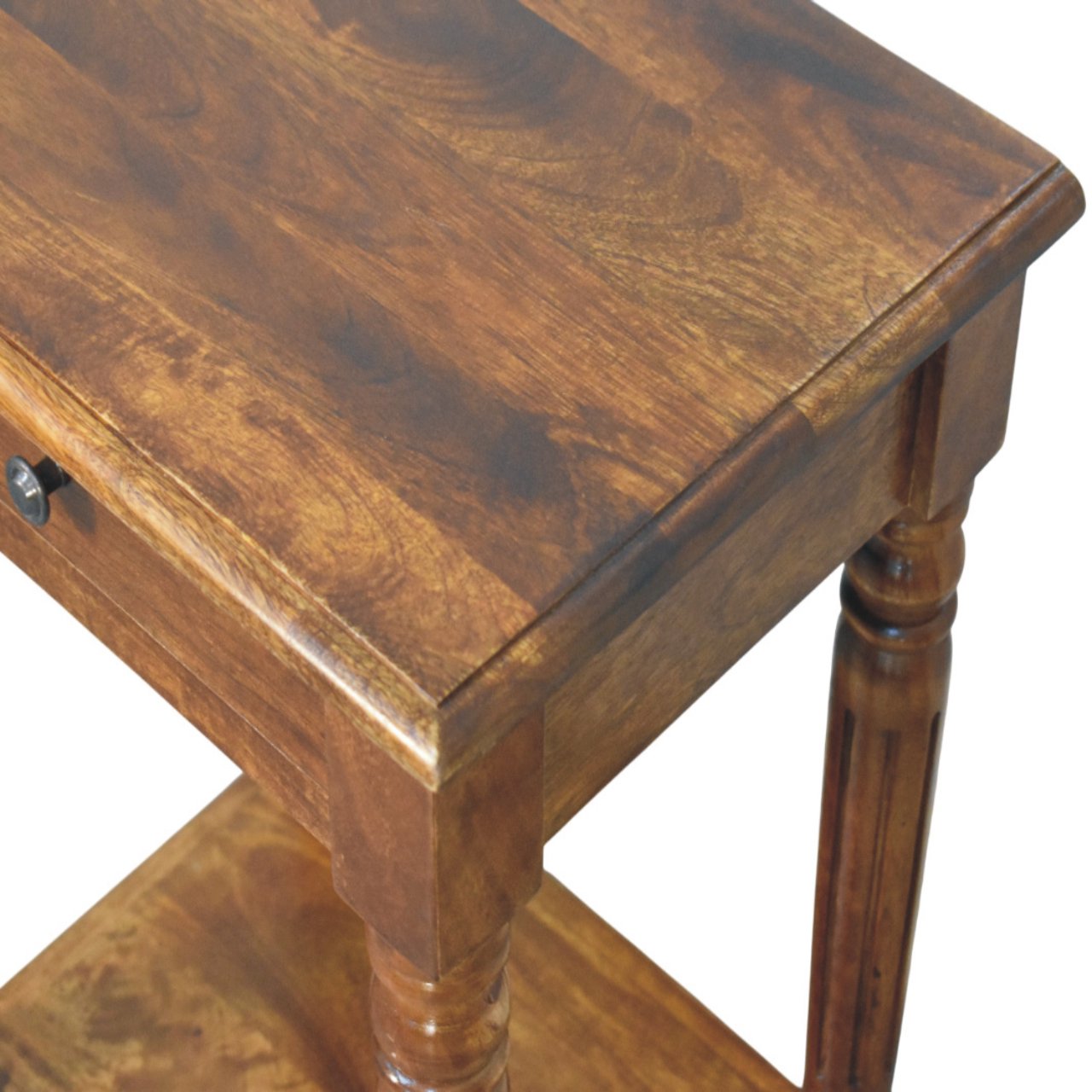 Solid Mango Wood Turned Legs Chestnut 1 Drawer Side Table - Image 4