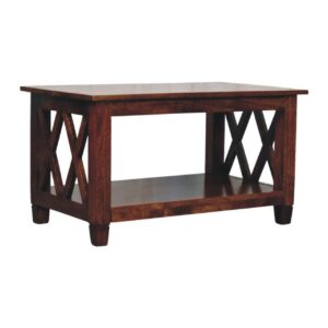 Solid Mango Wood Chestnut Finished Belmont Trellis Side Frame Coffee Table