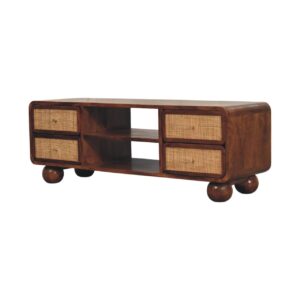 Solid Mango Wood Chestnut Finished Larissa 4 Drawer Media Unit