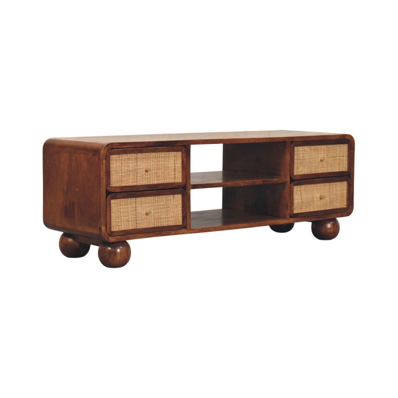 Solid Mango Wood Chestnut Finished Larissa 4 Drawer Media Unit - Image 2