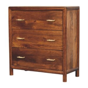 Solid Mango Wood Chestnut Finished Regency 3 Drawer Chest