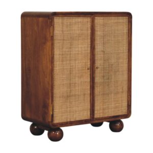 Solid Mango Wood Chestnut Finished Larissa 2 Rattan Door Cabinet