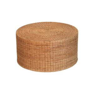 Solid Mango Wood Oak Finished Regency Round Woven Coffee Table
