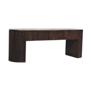 Solid Mango Wood Velvet Mocha Finished Fluted Bench