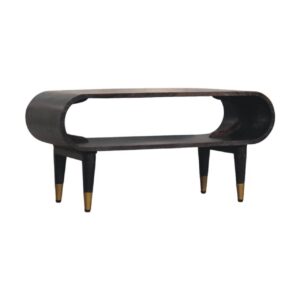 Solid Mango Wood Curved Edge Media with Brass Accents