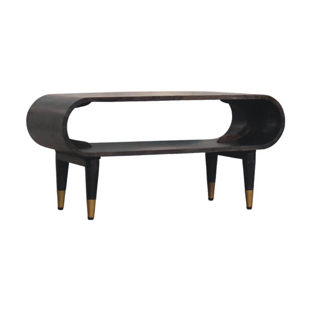 Solid Mango Wood Curved Edge Media with Brass Accents