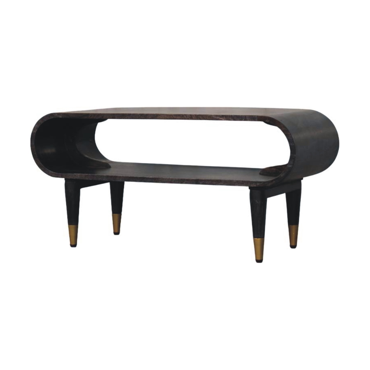 Solid Mango Wood Curved Edge Media with Brass Accents - Image 2