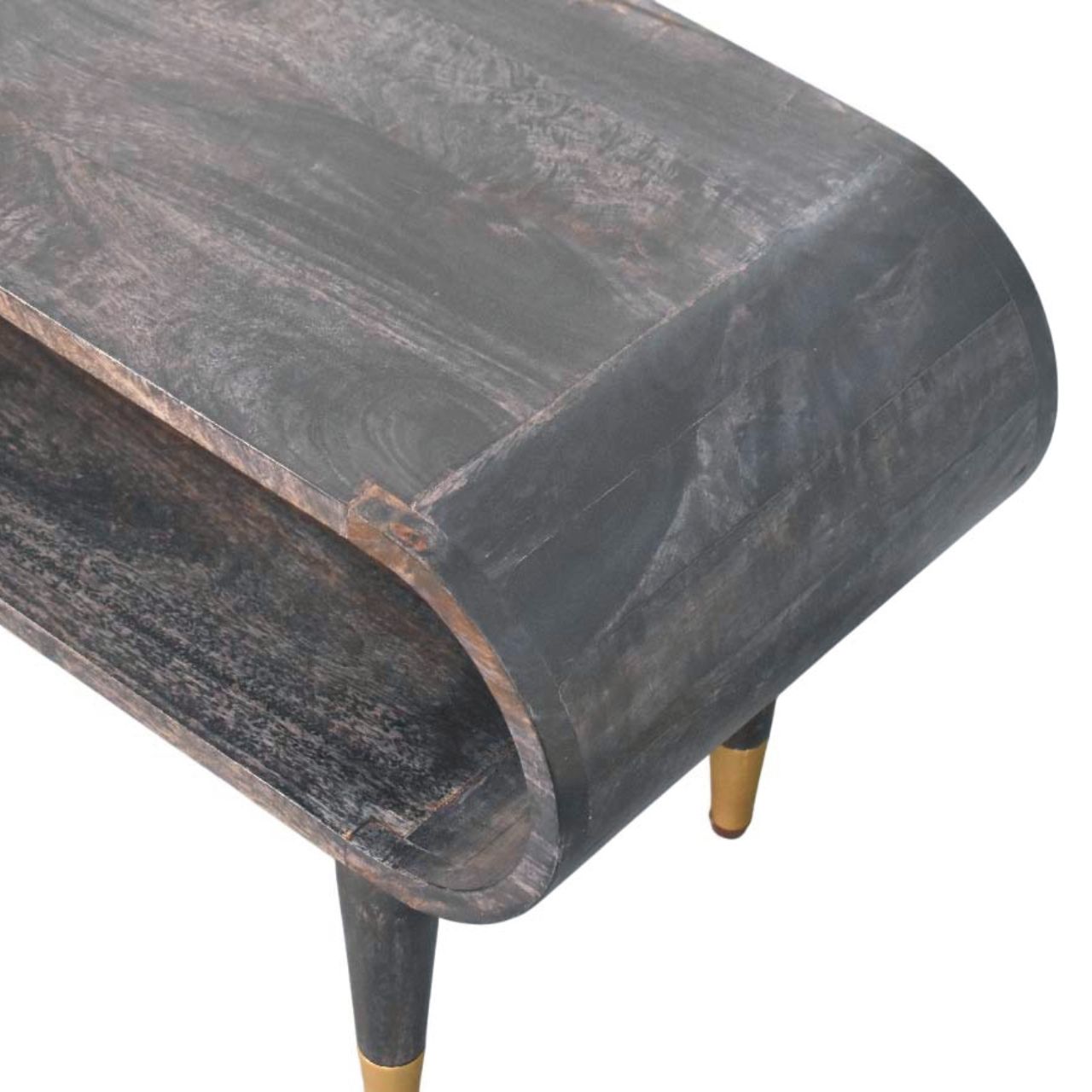 Solid Mango Wood Curved Edge Media with Brass Accents - Image 4