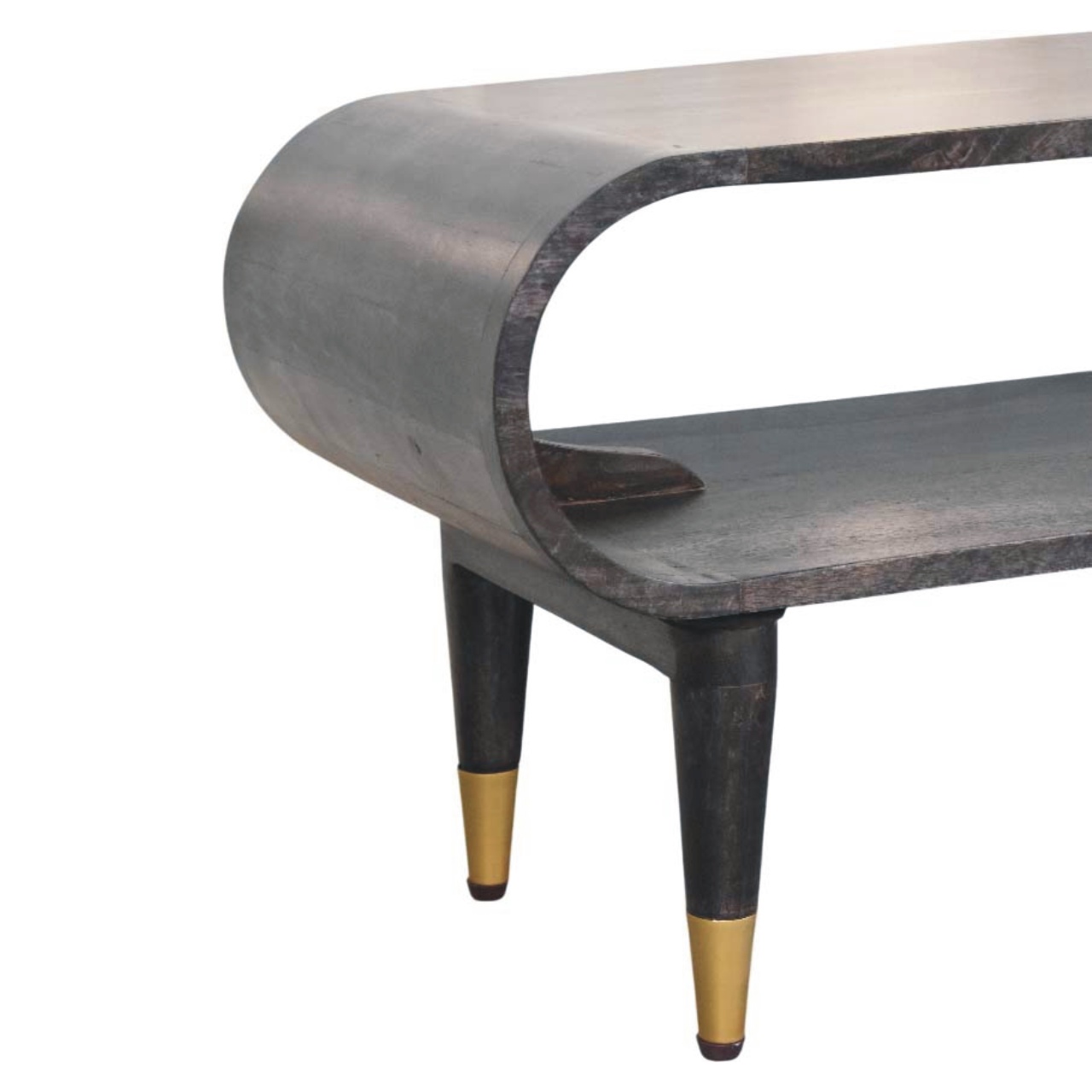 Solid Mango Wood Curved Edge Media with Brass Accents - Image 5