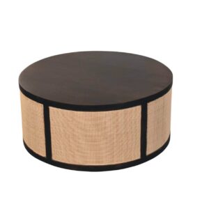 Solid Mango Wood Velvet Mocha Finish Monaco Round Rattan Coffee Table