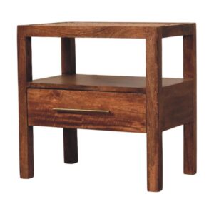 Solid Mango Wood Honey Caramel Finished 1 Drawer Saffron Rattan Nightstand