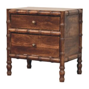 Solid Mango Wood Roasted Almond Finished Bamboo Frame 2 Drawer Nightstand