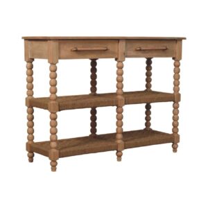 Solid Mango Wood Stonedrift Finished Spindle Legs 2 Drawer Console Table