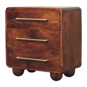Solid Mango Wood Wine Wood Finished 3-Drawer Rounded Chest