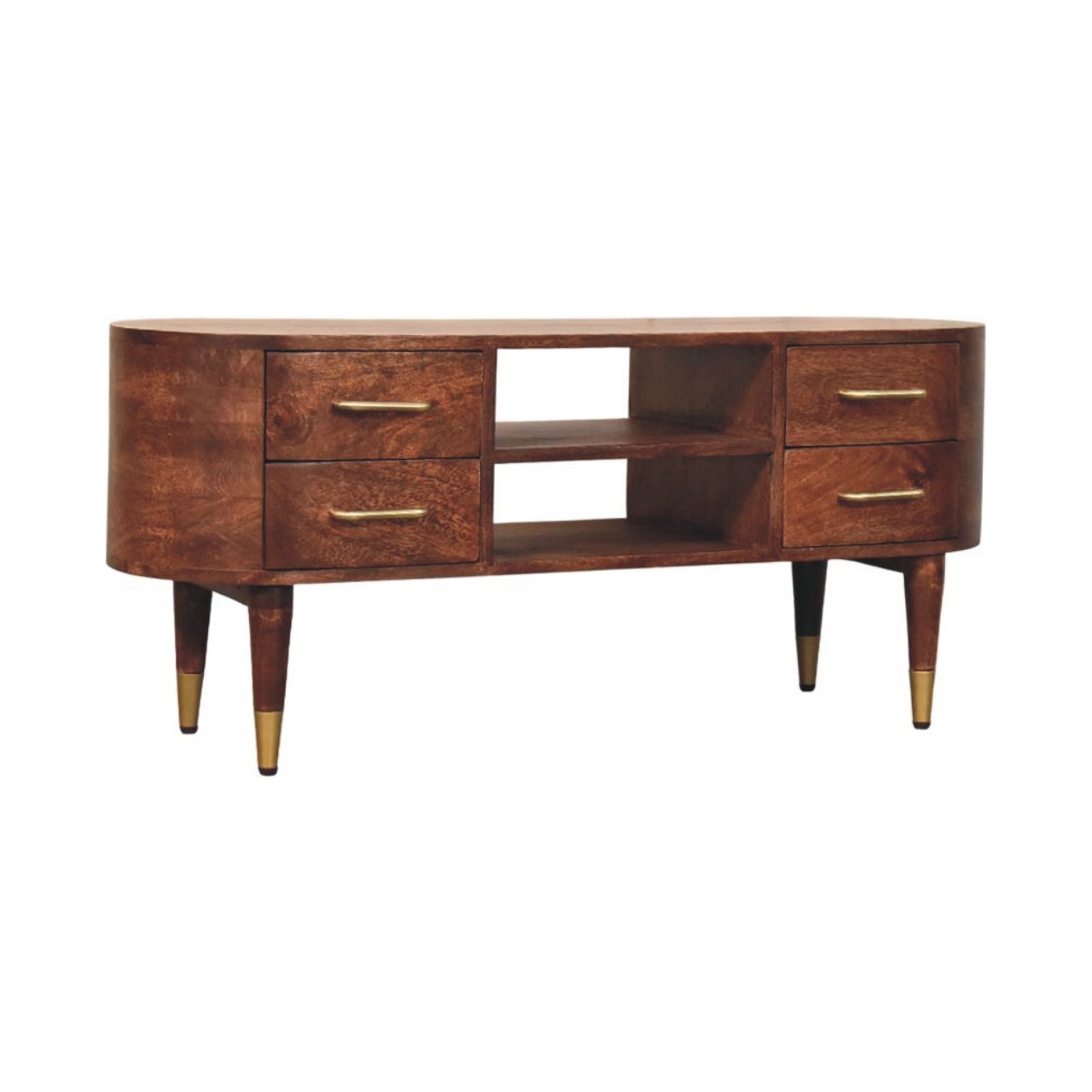 Solid Mango Wood Wine Wood Finished Valenza 4 Drawer Media Unit