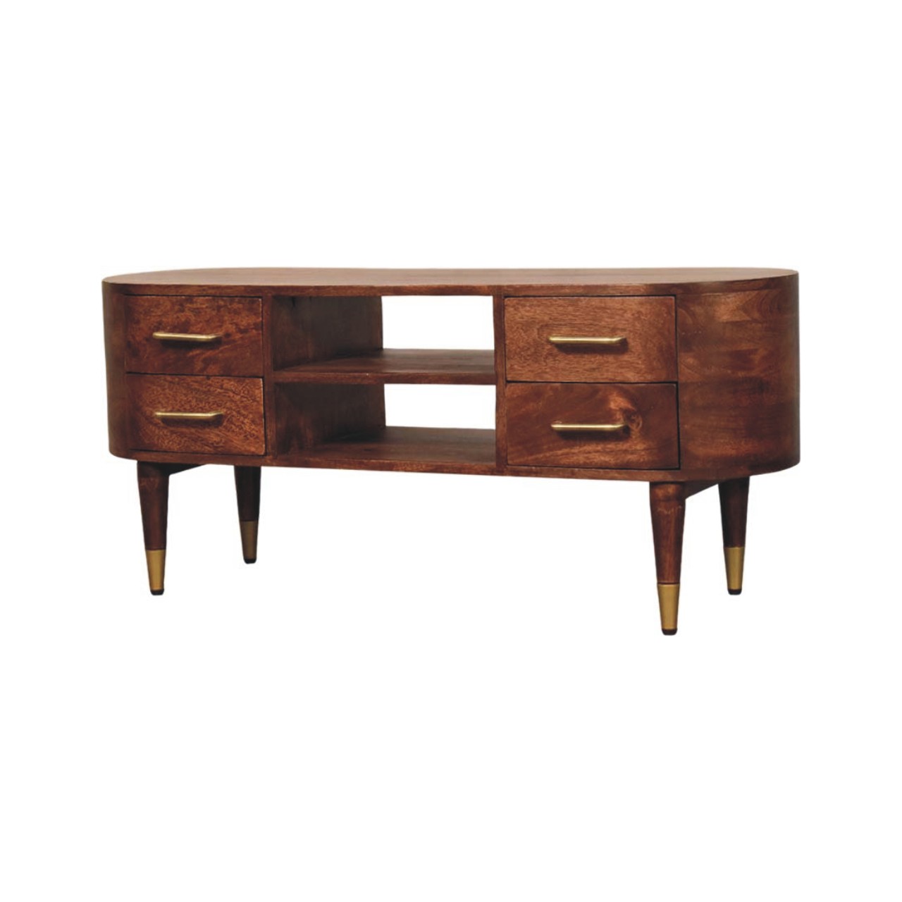Solid Mango Wood Wine Wood Finished Valenza 4 Drawer Media Unit - Image 2