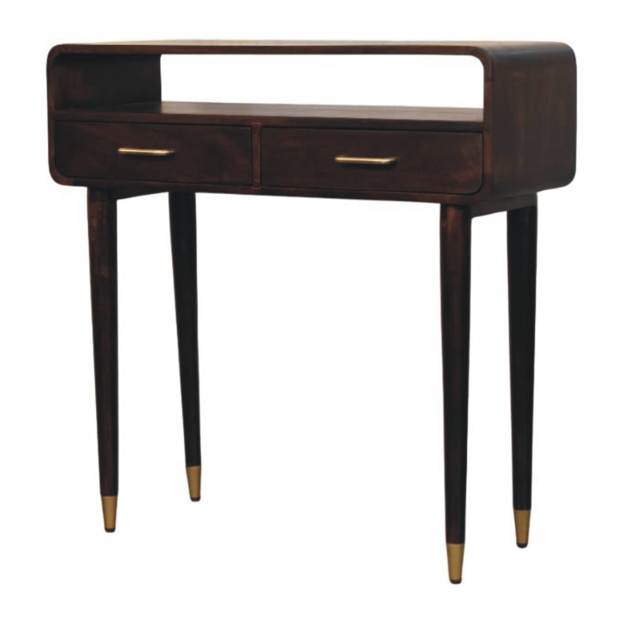 Solid Mango Wood Velvet Mocha Finished 2 Drawer Valenza Console Table