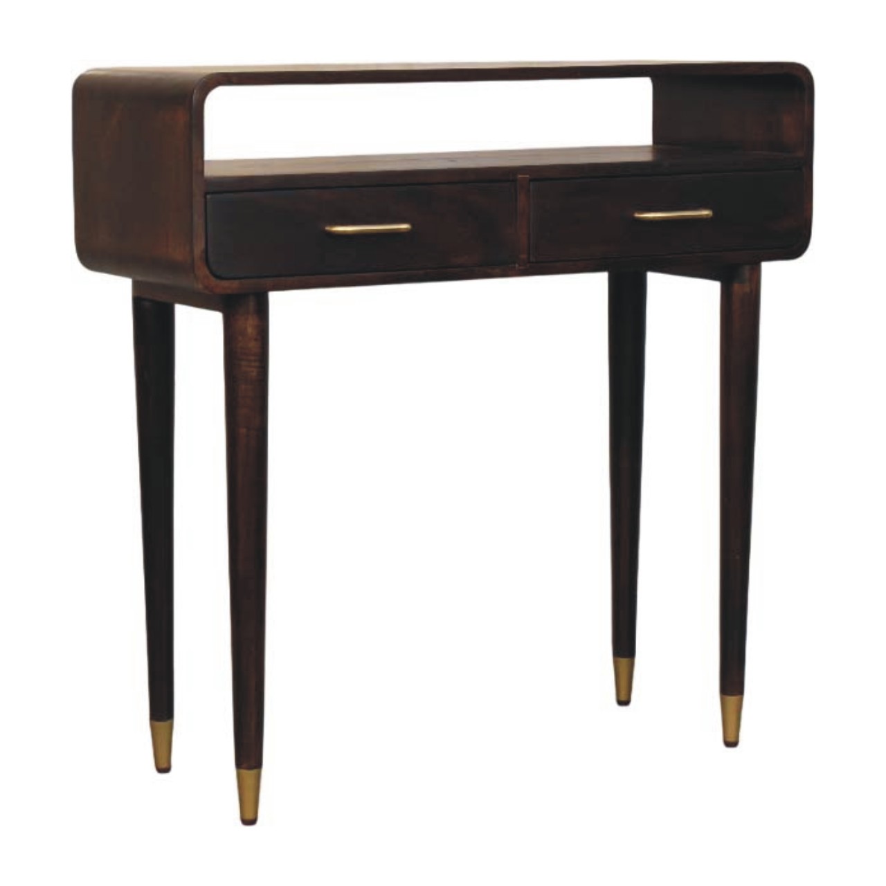Solid Mango Wood Velvet Mocha Finished 2 Drawer Valenza Console Table - Image 2
