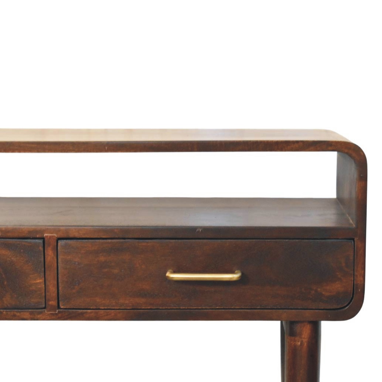 Solid Mango Wood Velvet Mocha Finished 2 Drawer Valenza Console Table - Image 3